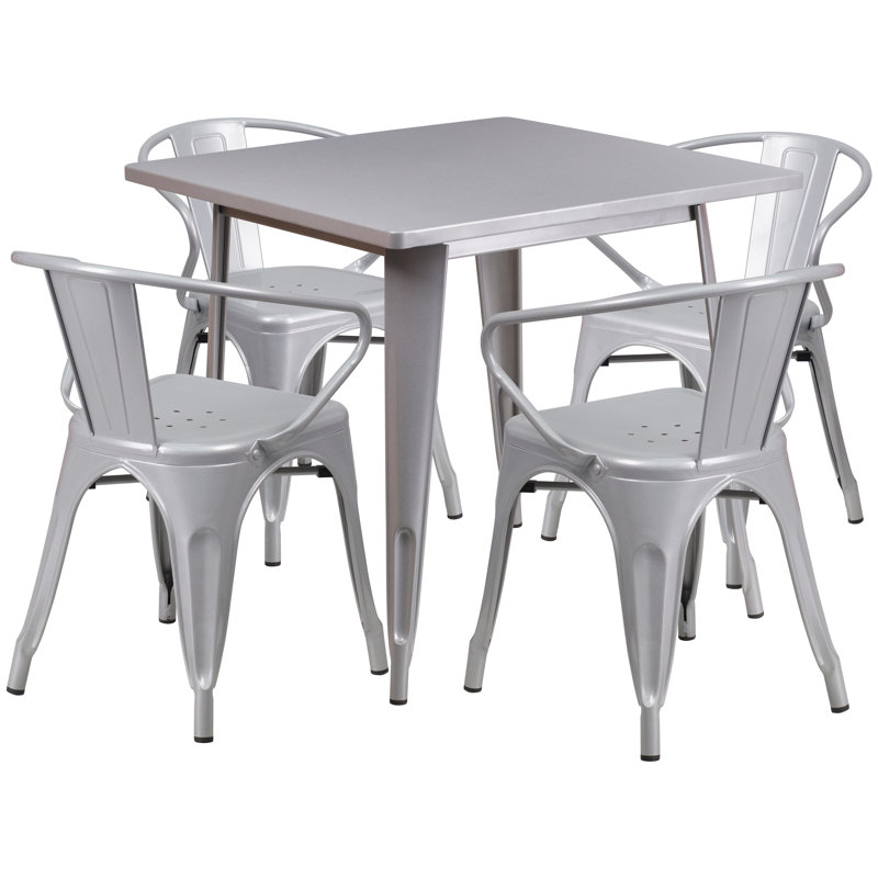 Ensemble de table carrée intérieur / extérieur 31,5 po Feodora, Argent