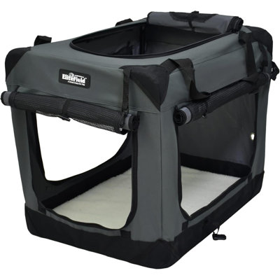 4-Door Folding Soft Dog Crate With Curtains, Carrying Bag And Fleece Bed (2 Year Warranty), Indoor & Outdoor Pet Home (20" L X 14" W X 14" H, Grey+4 Door Curtains)