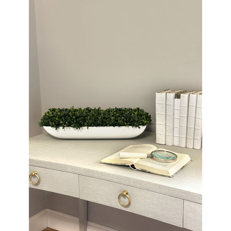UV Rated Outdoor Boxwood Arrangement, 6" H x 21" W x 10" D, White