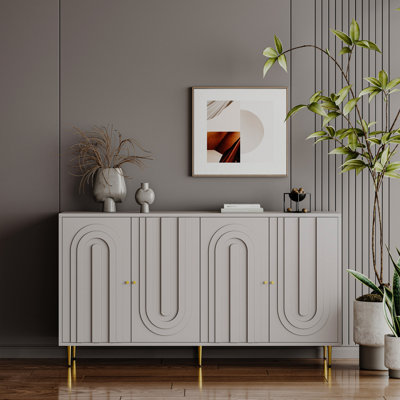 Buffet de rangement à 4 portes en bois laqué gris avec tablette réglable pour le salon, le vestibule, le couloir, le bureau, la cuisine et la salle à manger