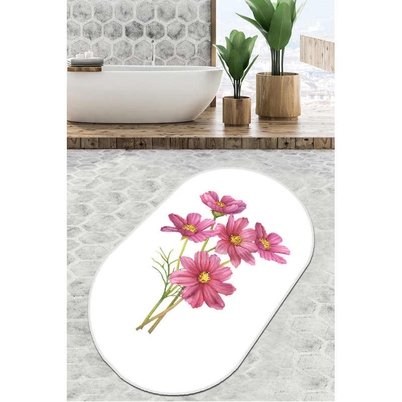 Tapis pour salle de bain Ege, L 28 po x L 47 po, Noir / vert / rose