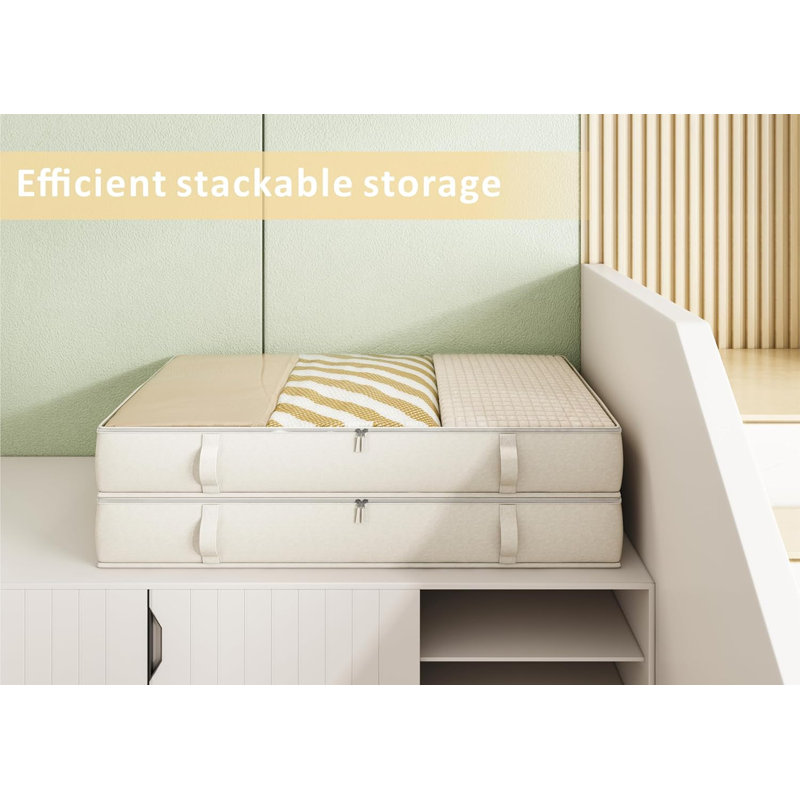 Under Bed Storage Containers, Underbed Storage Bins With 6 Inches Tall, Clothes Storage Box With Sturdy Handles And Sidewalls, Beige, 2-Pack