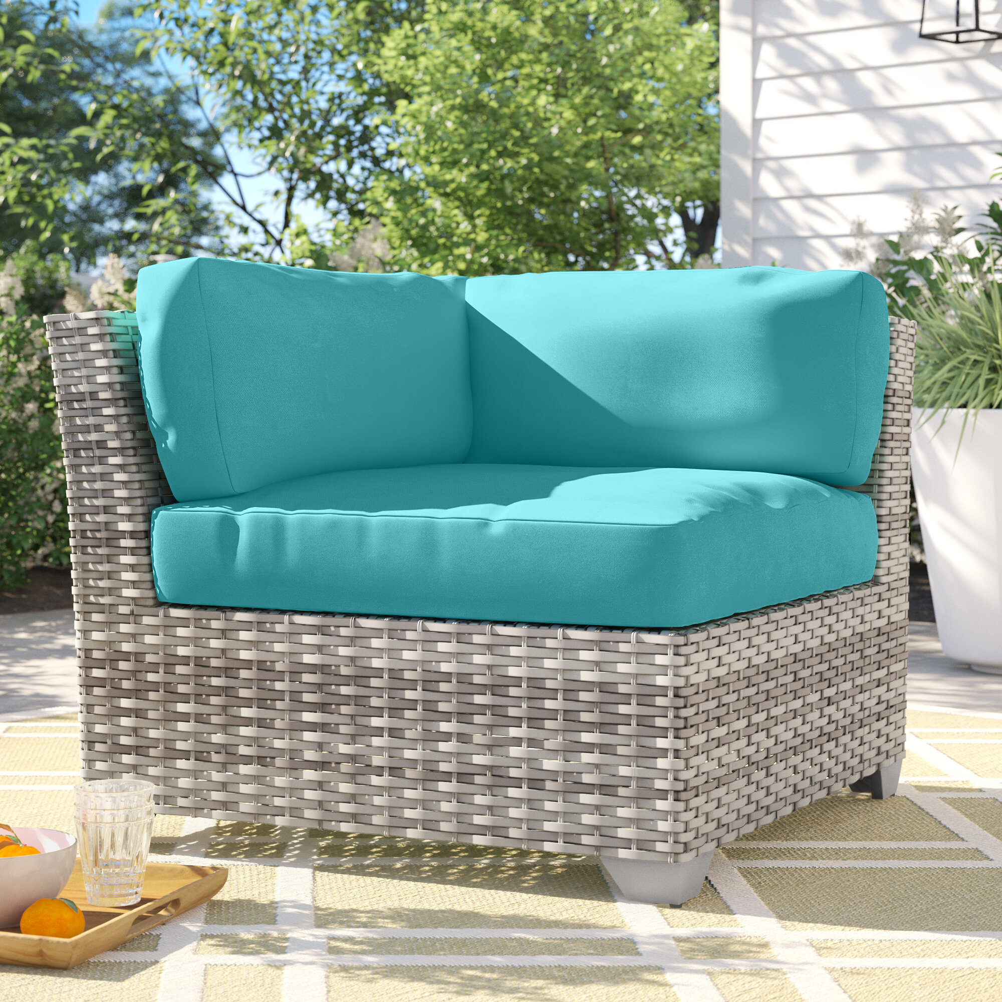 Beachcrest Home Bannister Corner Patio Chair with Cushions