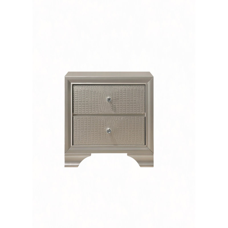 Nightstand, 1Pc Two Drawer Nightstand Embossed Crocodile Pattern