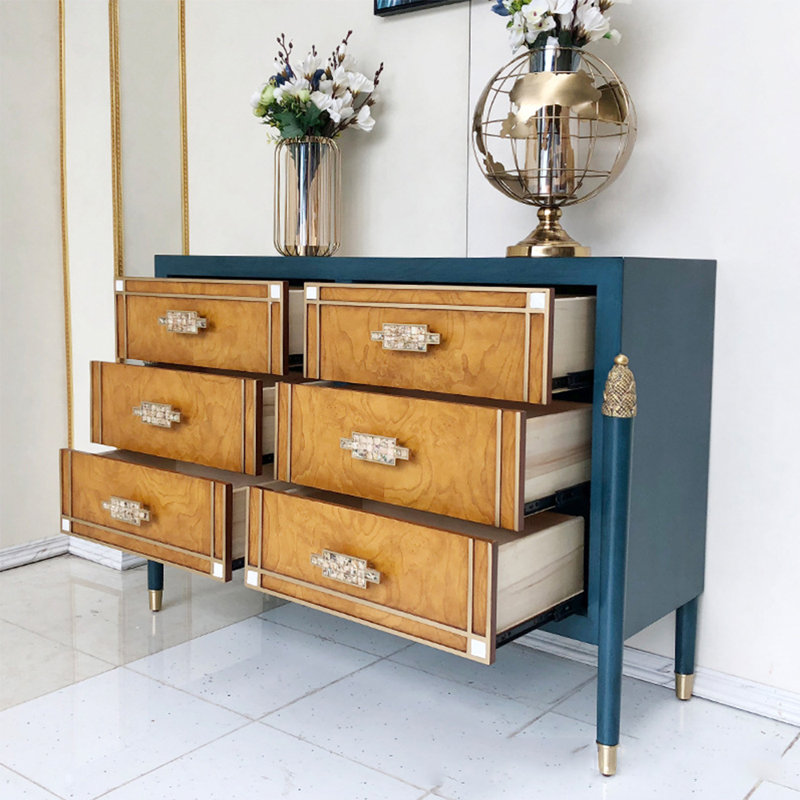 Light luxury style solid wood dining side cabinet 6 -Drawer Accent Chest