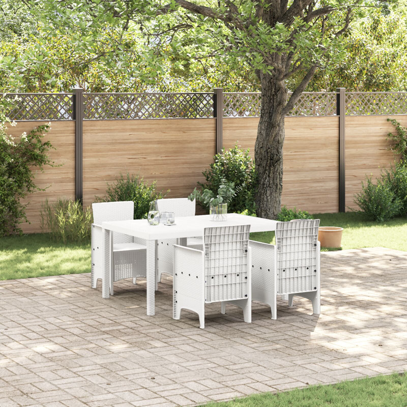 5 Piece Garden Dining Set Poly Rattan, White
