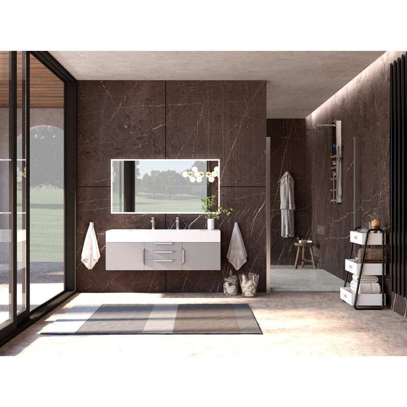 Base de meuble-lavabo mural 60 po Alpine, Gris / Nickel brossé