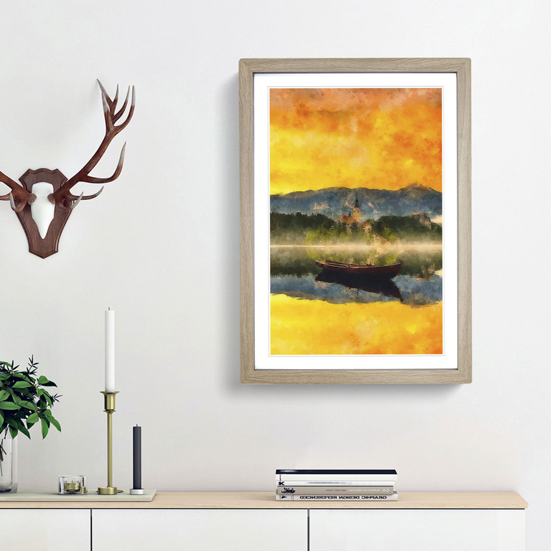 Boat in Lake Bled in Slovenia - Framed Print