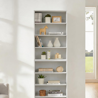 Bibliothèque de rangement à 8 couches en MDF blanc propre et réglable pour la présentation et l'organisation de CD, DVD, livres et maison
