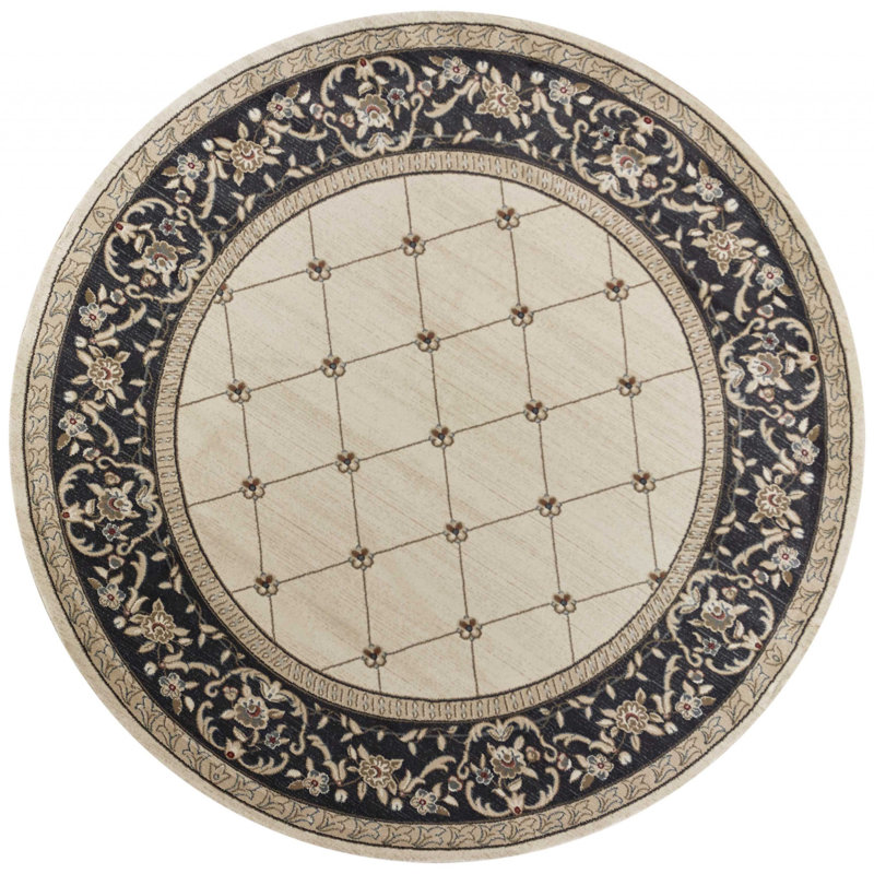 Vianney Oriental Area Rug, Round 8', Ivory/Gray