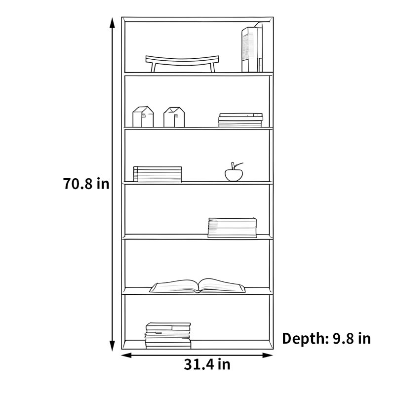 A practical and high-quality bookcase, 70.8"H x 31.4"W x 9.8"D