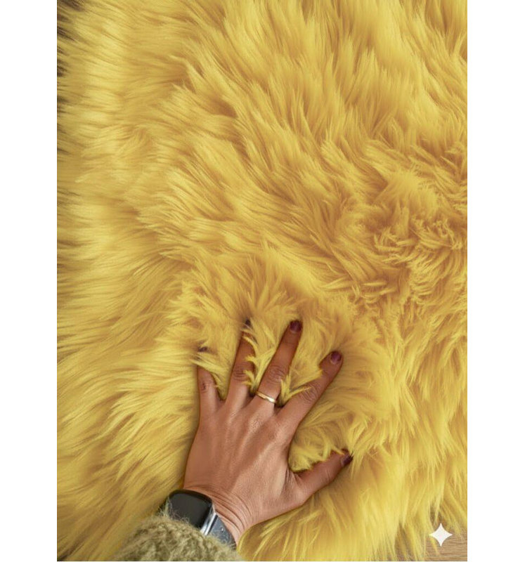 Solid Colour Faux Fur 60cm X 90cm Area Rug, Yellow