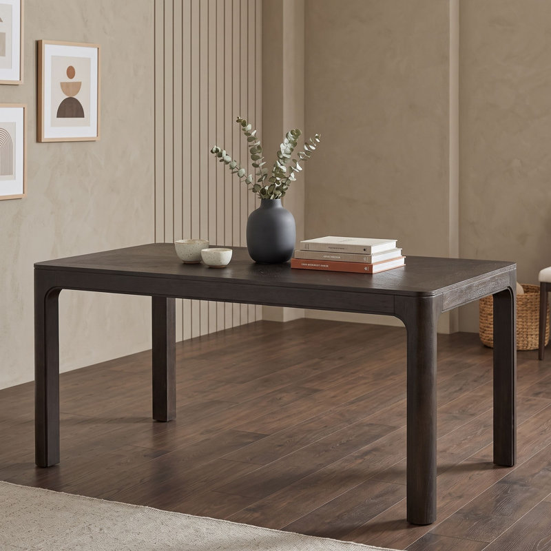 Table de salle à manger rectangulaire en bois de 152 cm (60 po) avec coins arrondis, pieds incurvés et pieds ajustables pour salle à manger