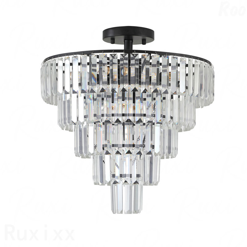 Plafonnier - lustre en cristal 20 po, luminaire encastré de luxe moderne 10 lumières, Noir