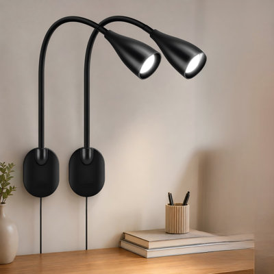 Black 2-Pack Adhesive Wall-Mounted LED Reading Lights with 5 Color Modes, 10 Brightness Levels, USB Charging Ports, Memory and Timer Functions, and Eye-Caring Bedside Night Lighting for Books in Bed