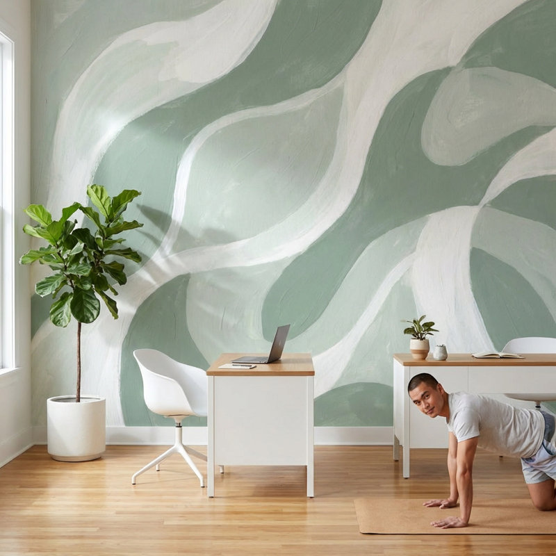 Shades Of Green, art mural moderne abstrait, 160 po x 108 po, Peler et coller