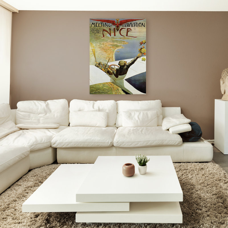 « meeting aviation nice », affiche rétro encadré sur toile tendue, H 32 po x l 26 po x P 2 po