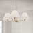 27"W x 15"H 4-Light Chandelier in Matte Brass with White Fabric Shades and Glass Diffusers