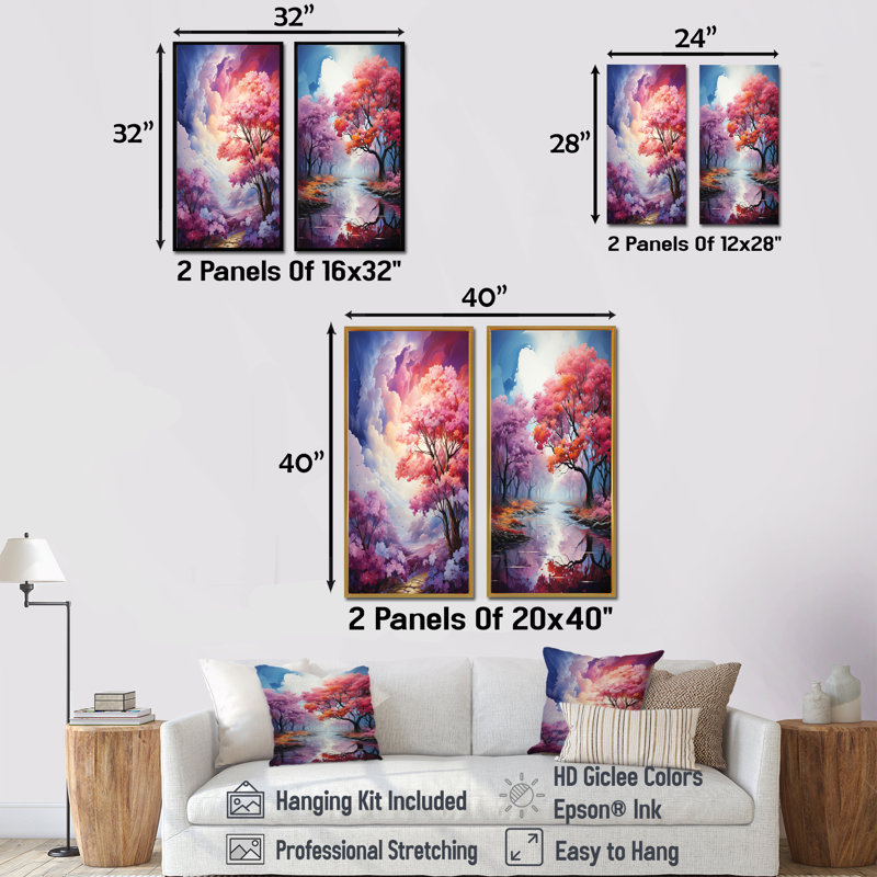 Mystic Forest Sunlight - ensemble d'art mural sur toile paysage 2 pièces, Cadre noir, H 28 po x l 25 po