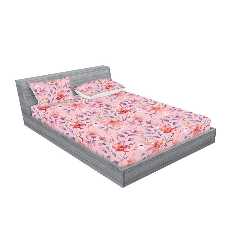 Drap-housse et taies décoratives 3 pièces Ambesonne, Rose, mauve, fleur de Sienne brûlée / floral