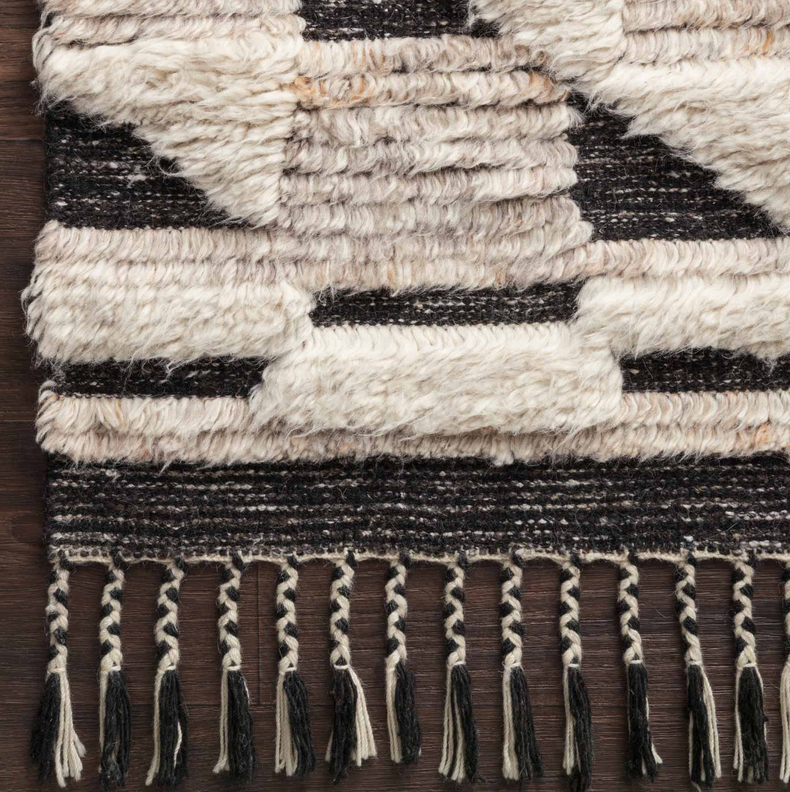 Benjamin Natural Black Hand-Knotted Rug, Square 1'6" x 1'6"
