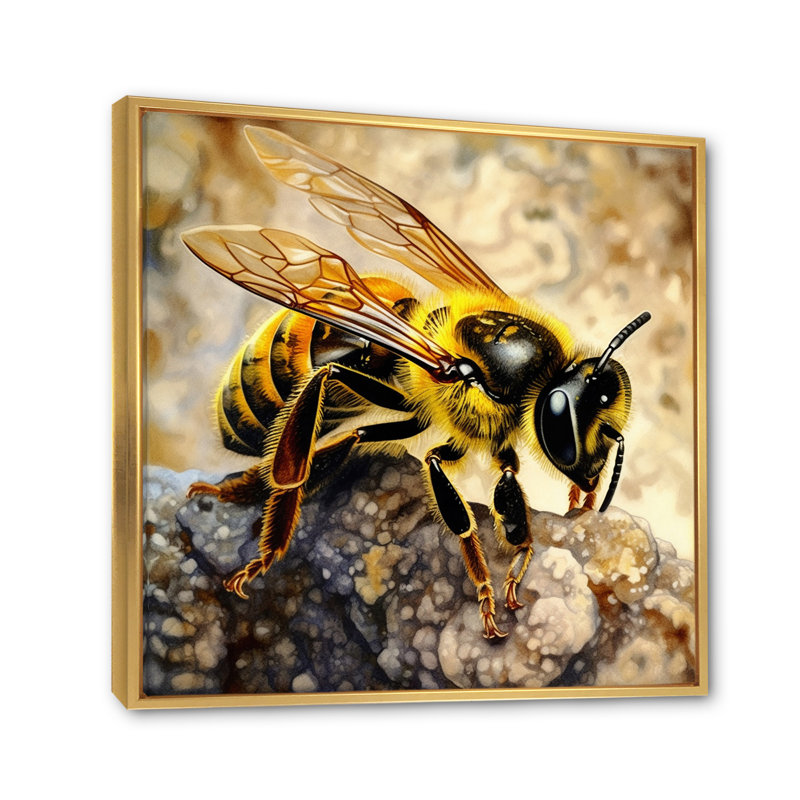 Floral Bee III, reproduction d'art sur toile, Cadre flottant doré, H 24 po x l 24 po x P 1 po