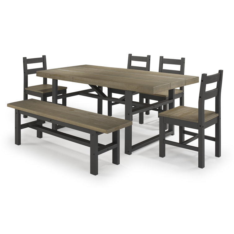 6 - Person Pine Solid Wood Solid Wood Top Trestle Dining Set