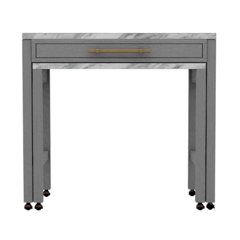 Table rectangulaire à hauteur de comptoir grise avec faux marbre et options de rangement Modern