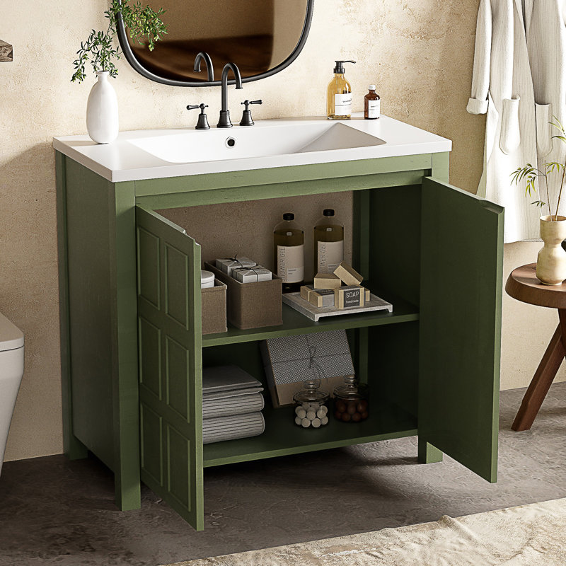 Meuble-lavabo de salle de bain avec lavabo, armoire de rangement de salle de bain avec cadre en bois, armoire d'appoint