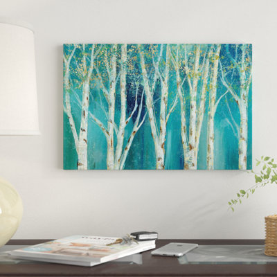 Birch On Blue par Nan - Toile tendue avec châssis, estampe numérique sur toile tendue