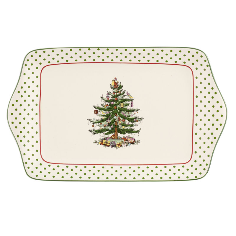 Christmas Tree POLKA DOT DESSERT TRAY 12"