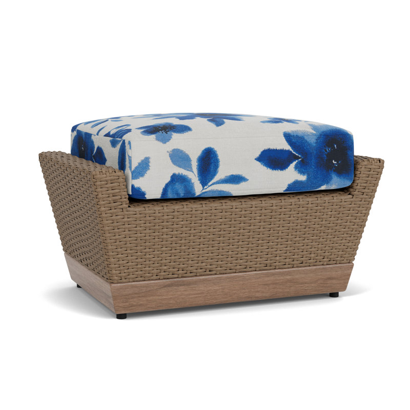 Charisma Rectangle Outdoor Ottoman Patio Ottoman, Watercolor Blossom Capri
