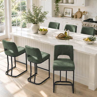 Tabourets de bar modernes en chenille rembourrée avec structure en métal, chaises de comptoir confortables, ensemble de 2