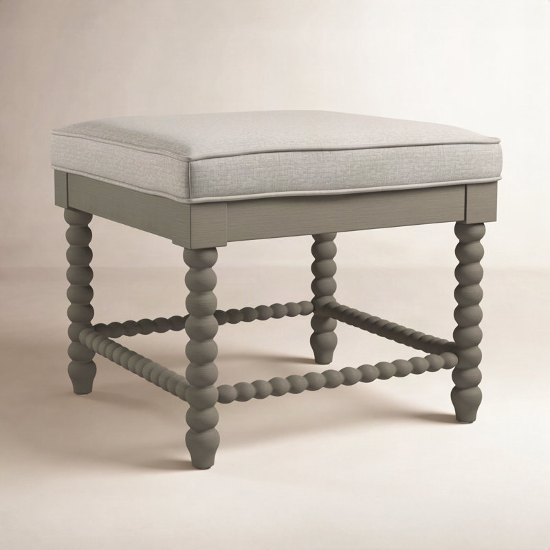 Lind Island Upholstered Bench, Stone Hearth Finish, Beige Performance Fabric