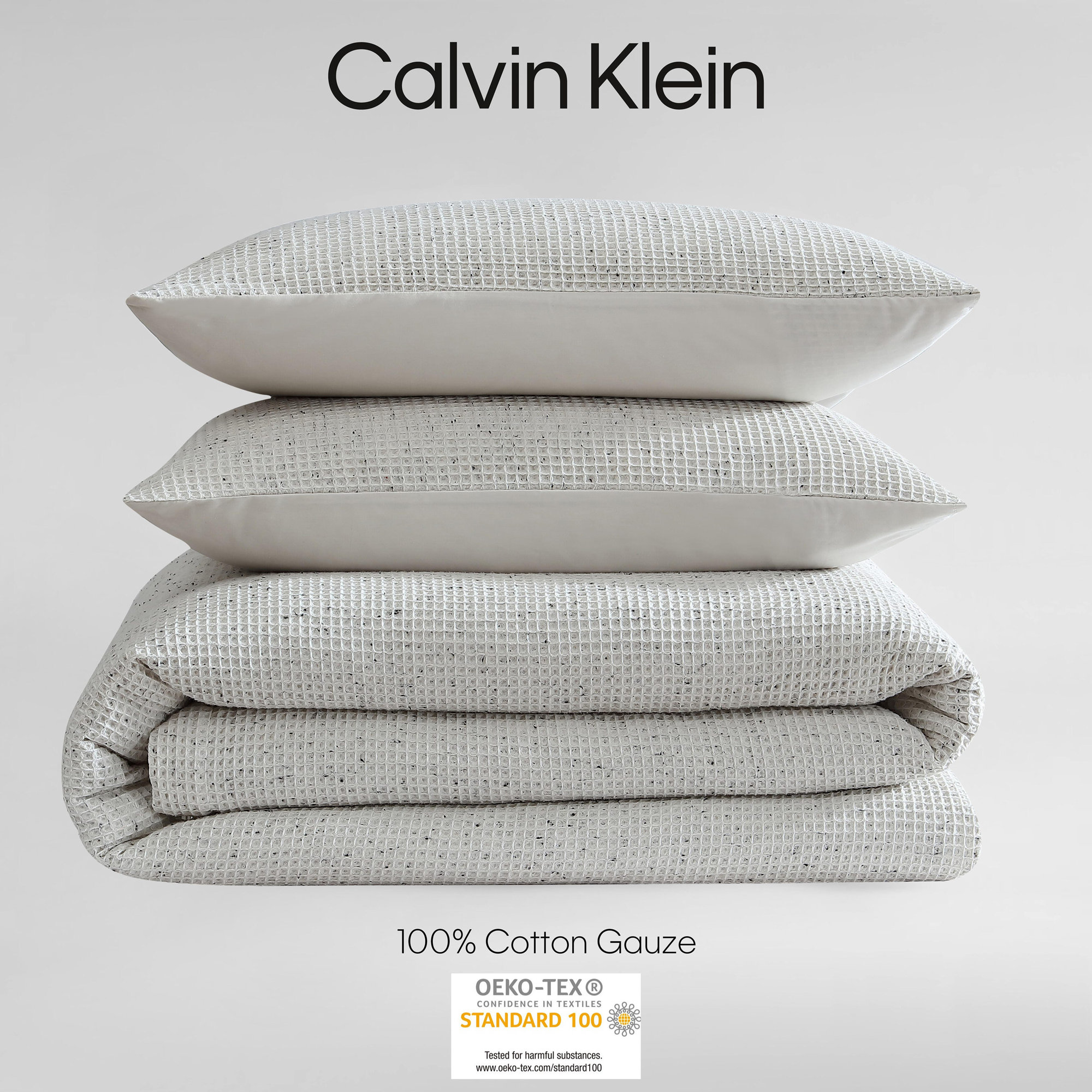 Calvin Klein Speckled Waffle Cotton Ivory Duvet Cover Set, Queen Duvet Cover + 2 Standard Shams
