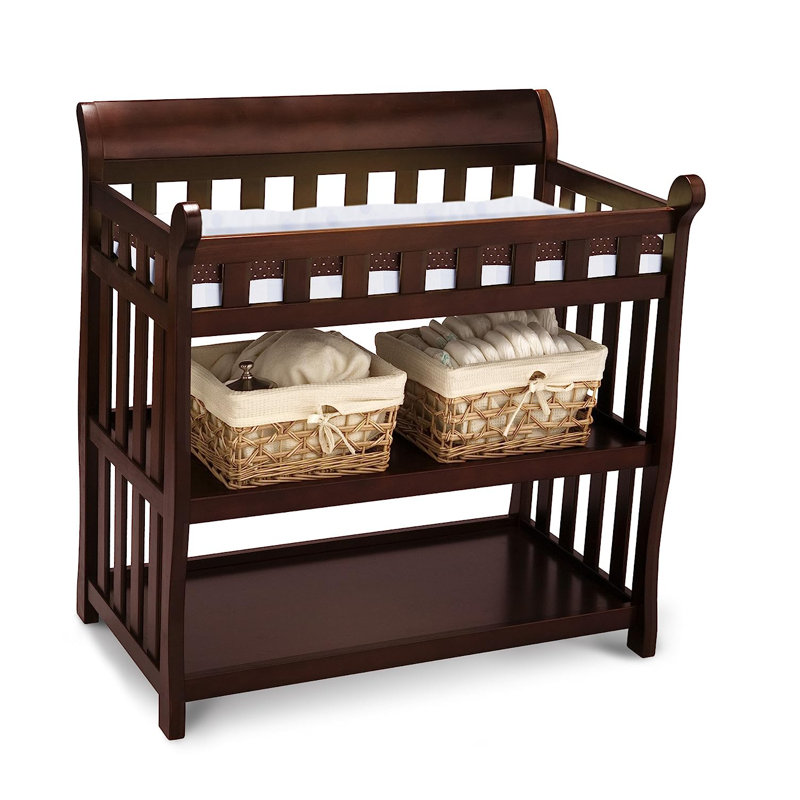 Black Cherry Espresso Wooden Changing Table with Safety Strap