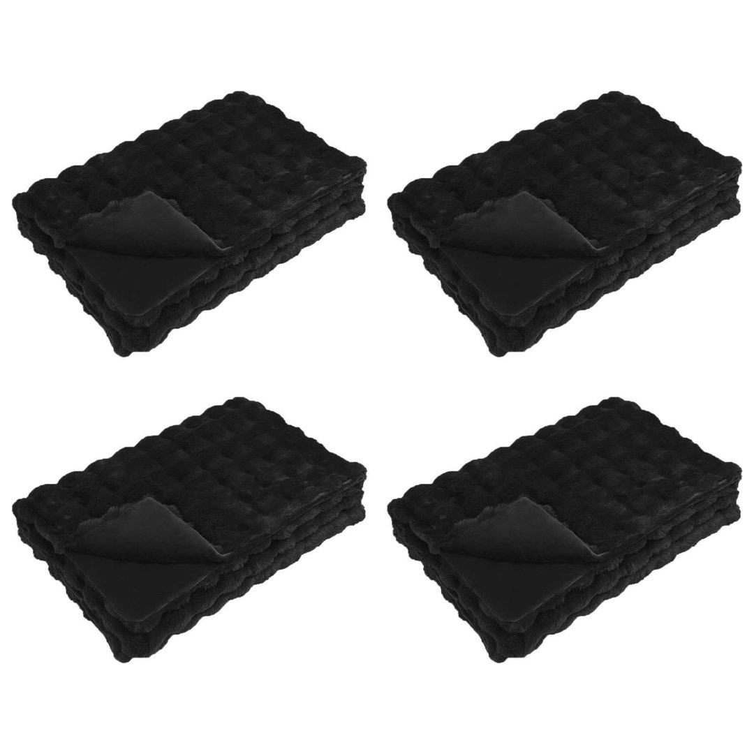Vidaxl Faux Rabbit Fur Blanket 4 Pcs Dark Green 130 X 150 Cm Polyester
