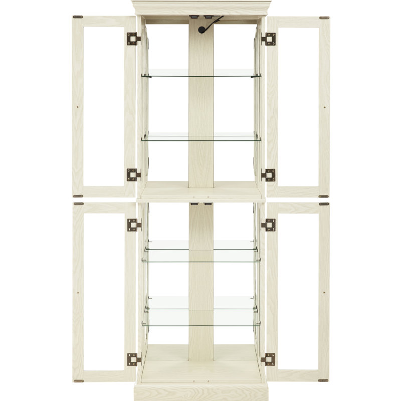 Illuminated Display Case For Different Objects, Antique White Cabinet With Abundant Storage And Illumination Options, White