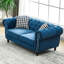 Canapé 2 places moderne de style Mid-Century, 165 cm, revêtement en velours bleu, accoudoirs arrondis, clous décoratifs, bois de pin massif, assise mi-ferme, mousse haute densité + ressorts, pour appartement, revêtement avec accoudoirs arrondis.