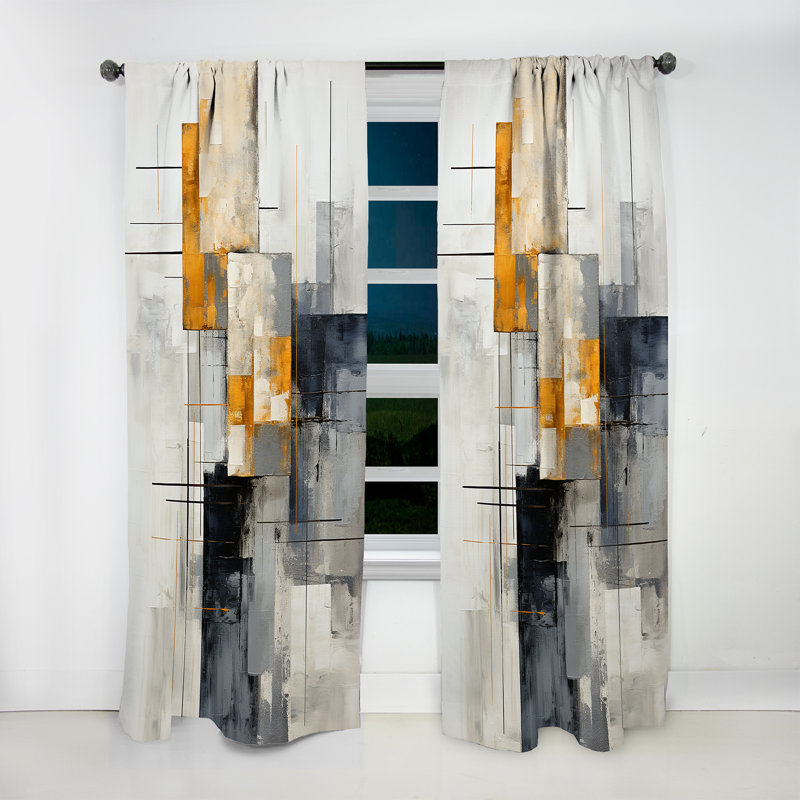 Di City - Paysage urbain abstrait gris et blanc Di - Rideau moderne - Velours obscurcissant - 1 panneau, L 52 po x L 84 po