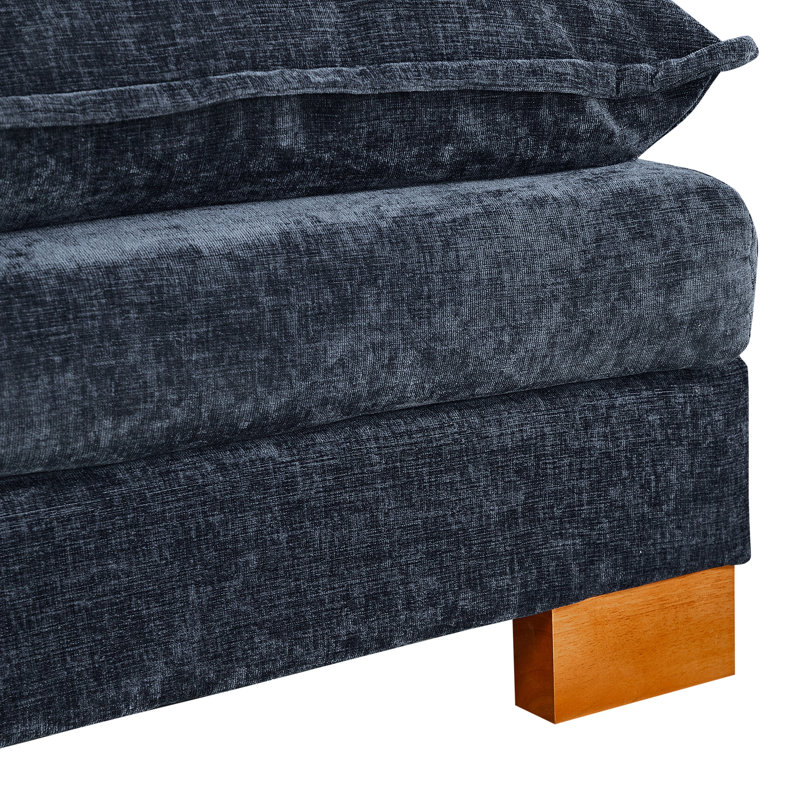 Chenille bleue avec méridienne double, 3 places, tissu en polyuréthane, 500 lb, charge solide 3, bleu, positionnement robuste