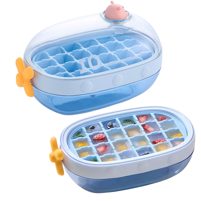 Ice Mold Box With Lid For Freezer Easy To Fill & Release, Blue