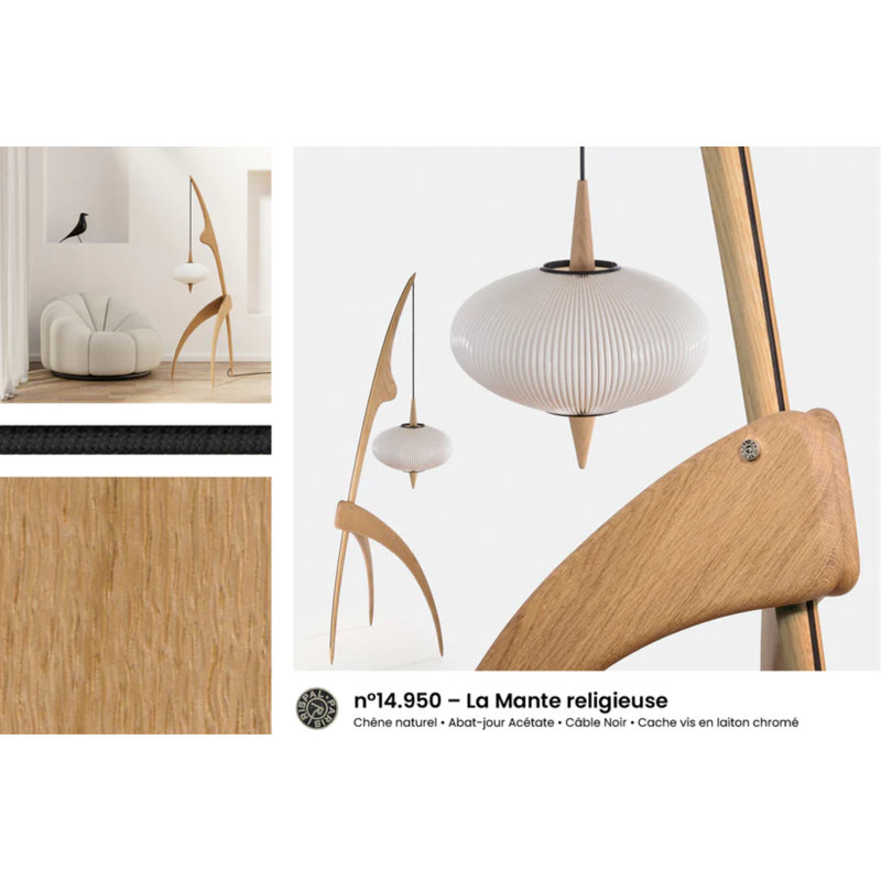 Praying Mantis Floor Lamp, Natural Oak