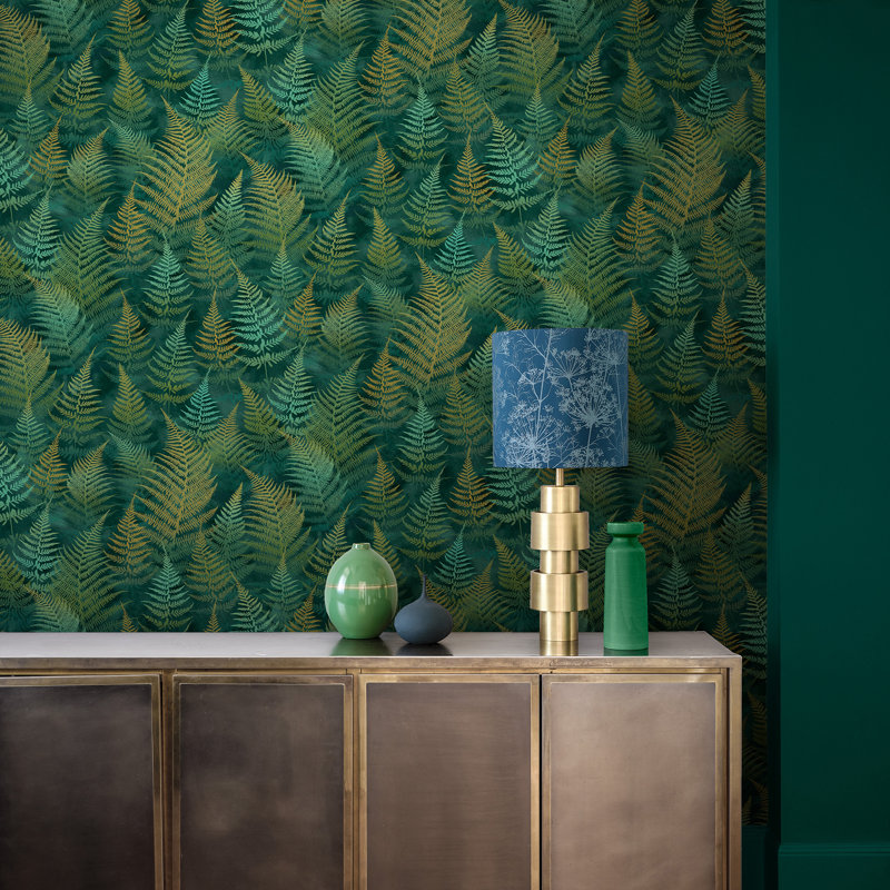 Floral Metallic Wallpaper Roll, Emerald