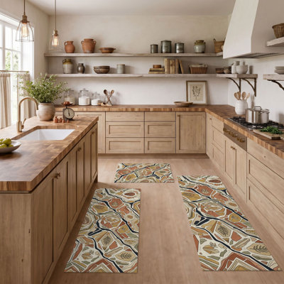 Abstract Botanical Non-Slip Washable Kitchen Mats