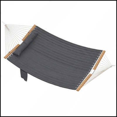 Quilted Double-Layer Hammock with V-Curved Spreader Bar and Detachable Pillow