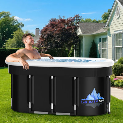 Suteck XL142 Gal Oval Ice Bath Tub for Recovery, Foldable Ice Baths with Water-filled Cushion