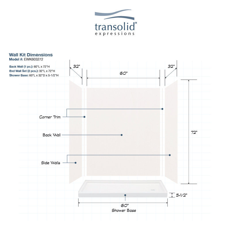 60'' W 72'' H Frameless Rectangle Reversible Shower Kit