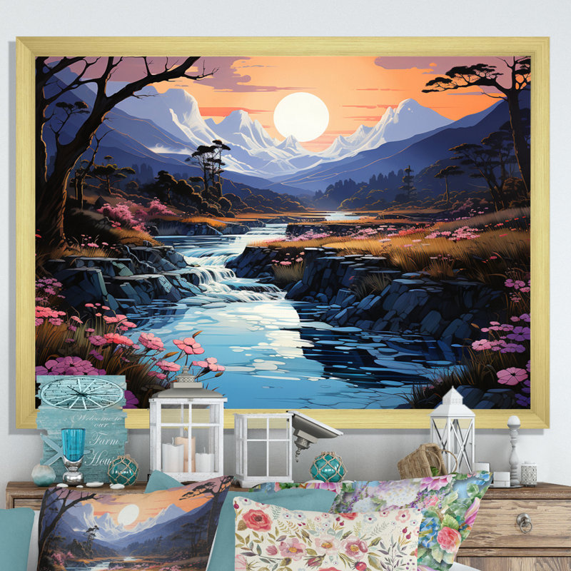Asian Art River Reverie II - reproduction, H 24 po x l 32 po x P 1 po, Encadrement doré