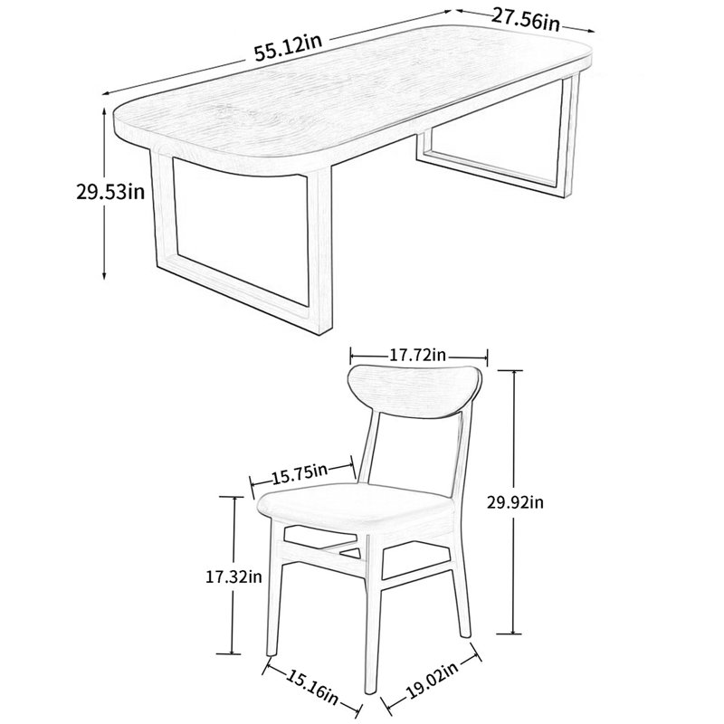 Ensemble de salle à manger rectangulaire, H 29,53 po x L 55,12 po x l 27,56 po